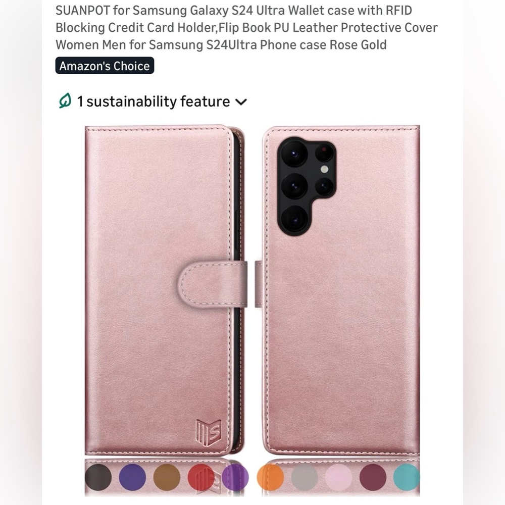 Samsung S24 Ultra Metallic Pink Wallet Case
